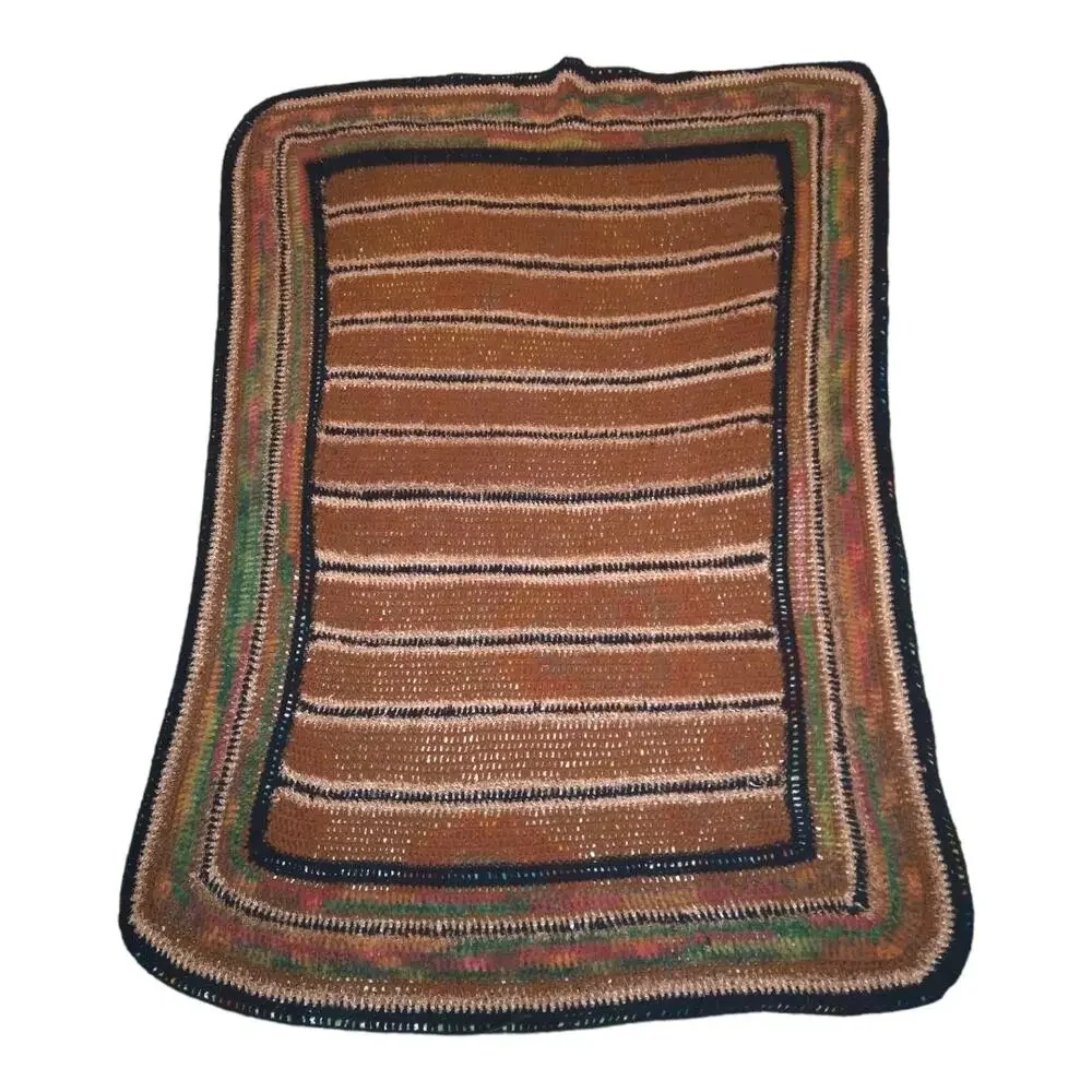 Hand Crocheted Throw Blanket with Stripes Fits Toddler Bed Crib
